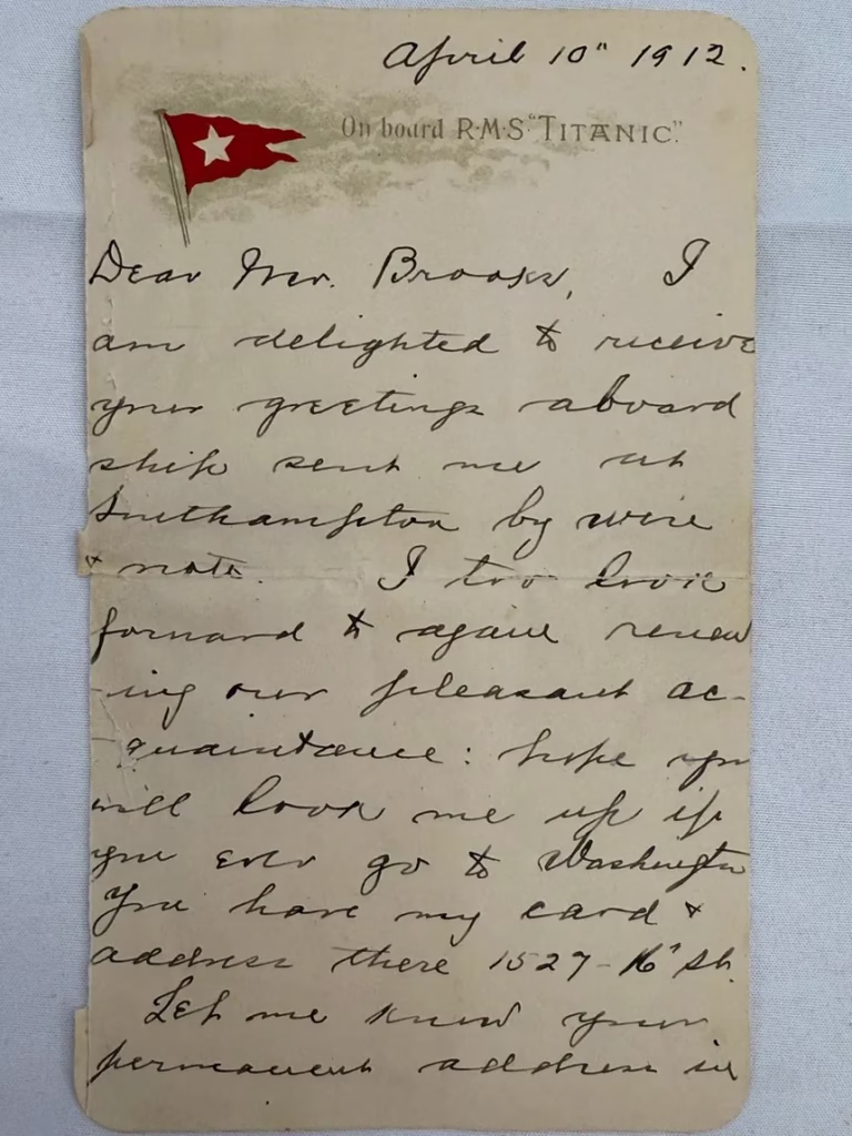 Rare Letter Penned Onboard The Titanic Before It Sank Sells For Roughly $400