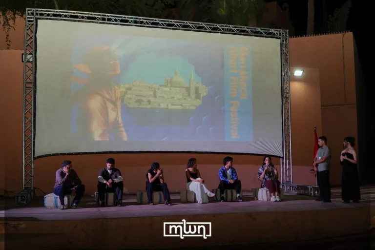 Filmmakers Leyla Hattabi, Radheya Jang, Amine Zeriouh, Adnane Rami, and Kacem Skalli during the Q&A at Cyber Park immediately after the MARRAKECHsFF evening screenings / MWN Photography Team