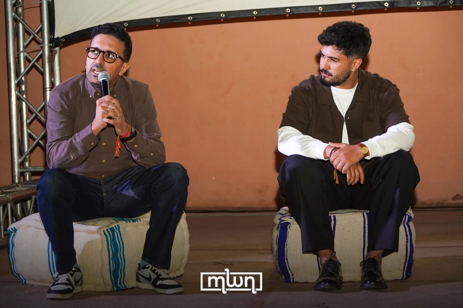 Moroccan filmmakers Amine Zeriouh and Adnane Rami during the Q&A held at Cyber Park immediately after the MARRAKECHsFF screening session / MWN Photography Team